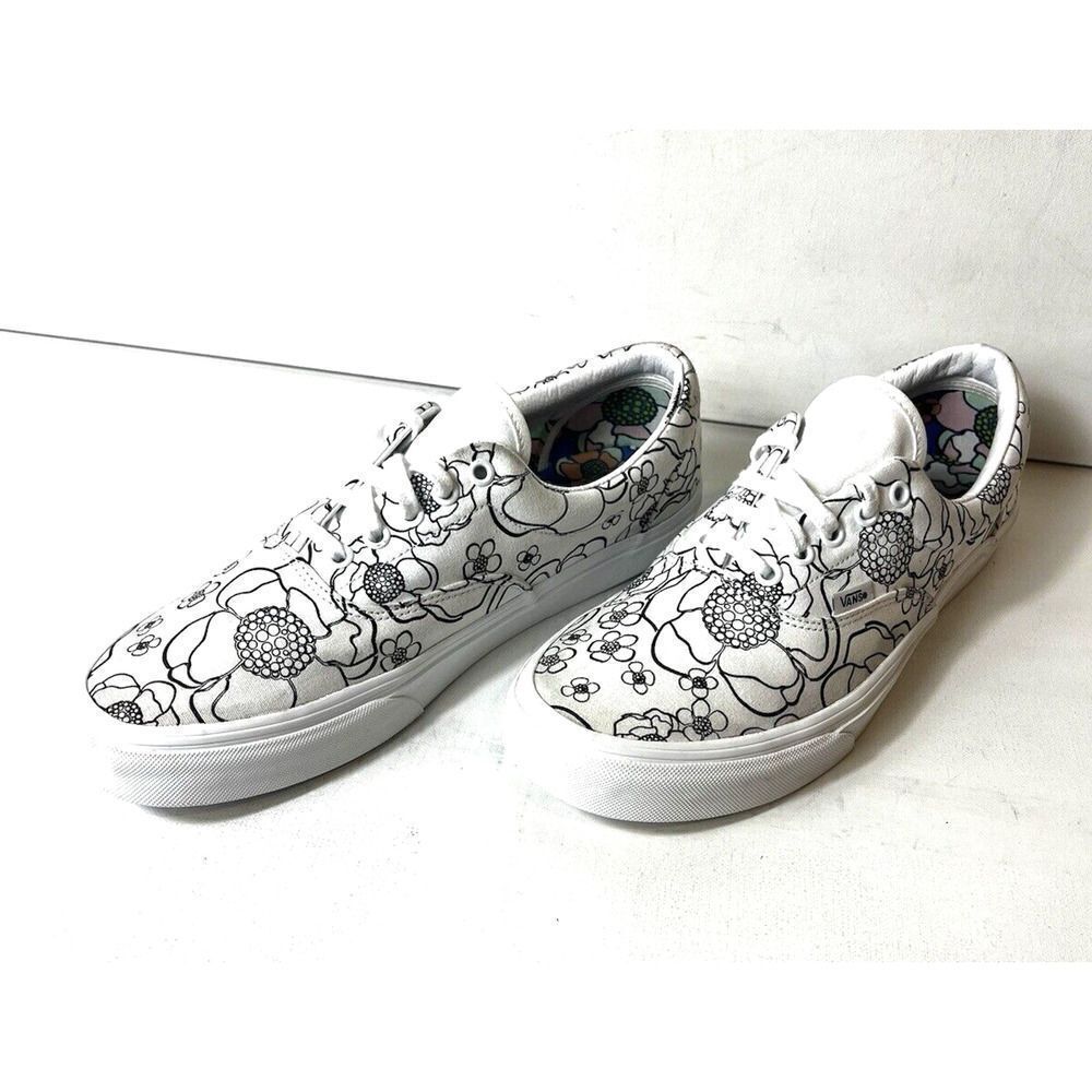 VANS Black White Floral Canvas Skater Shoes Men's 10.5 Low Top Lace Up Womens 12 - Picture 4 of 11